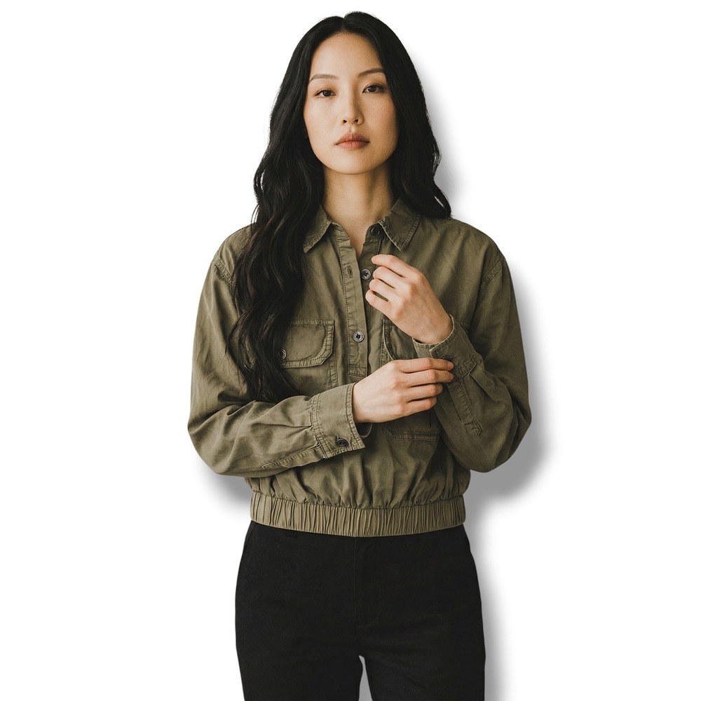 AG Adriano Goldschmied Utility Cropped Blouse Women Small S‎ Green